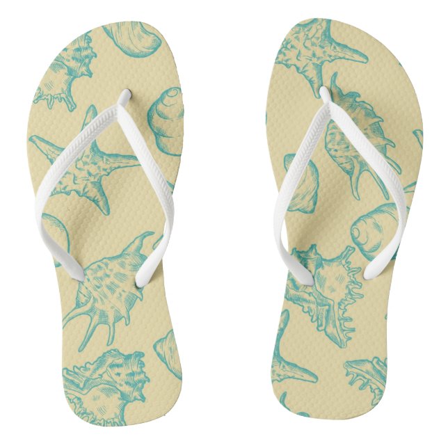 Background with shells. Hand drawn Jandals (Footbed)