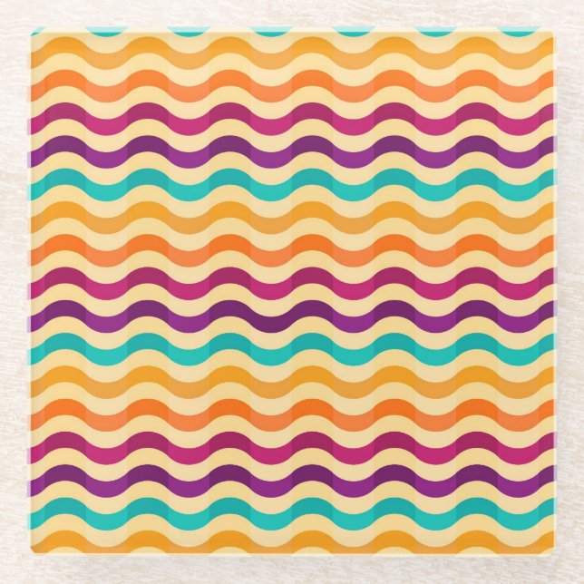 Background with stripes in retro 2 glass coaster (Front)