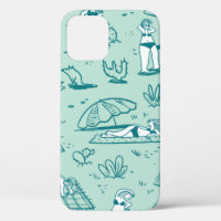 Background with summer beach girls. Seamless patte