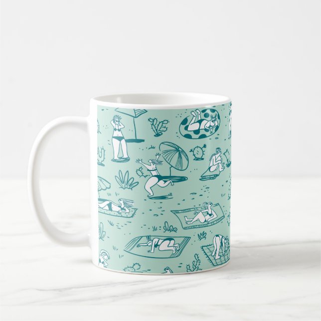 Background with summer beach girls. Seamless patte Coffee Mug (Left)