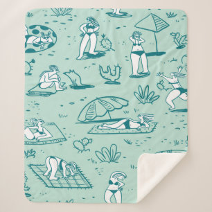 Background with summer beach girls. Seamless patte Sherpa Blanket