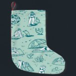 Background with summer beach girls. Seamless patte Small Christmas Stocking<br><div class="desc">Background with summer beach girls. Seamless pattern with doodle cute woman character sunbathing in different poses. Isolated female figures. Landscape with people,  cactus</div>
