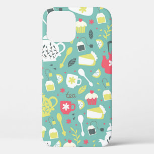 Background with Teapots, Cups, Lemon, Flowers a iPhone 12 Case