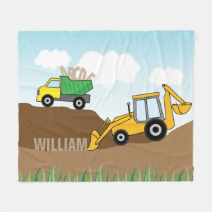 Backhoe and Dump Truck Personalised Fleece Blanket