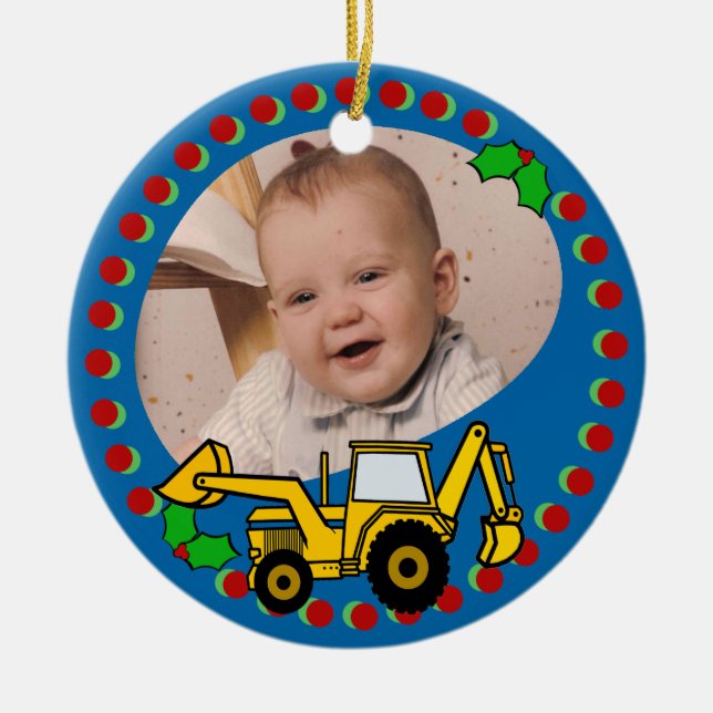 Backhoe Christmas Ceramic Tree Decoration (Front)