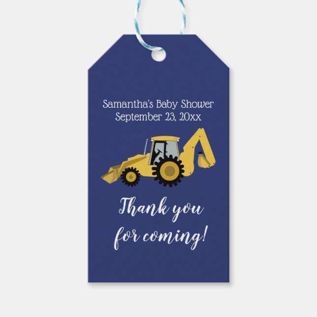 Backhoe Construction Baby Shower Gift Tag (Front)