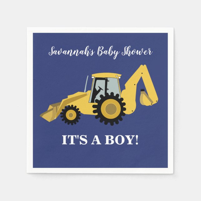Backhoe Construction Boy Baby Shower Napkins (Front)