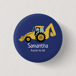 Backhoe Construction Name Tag Customised Button
