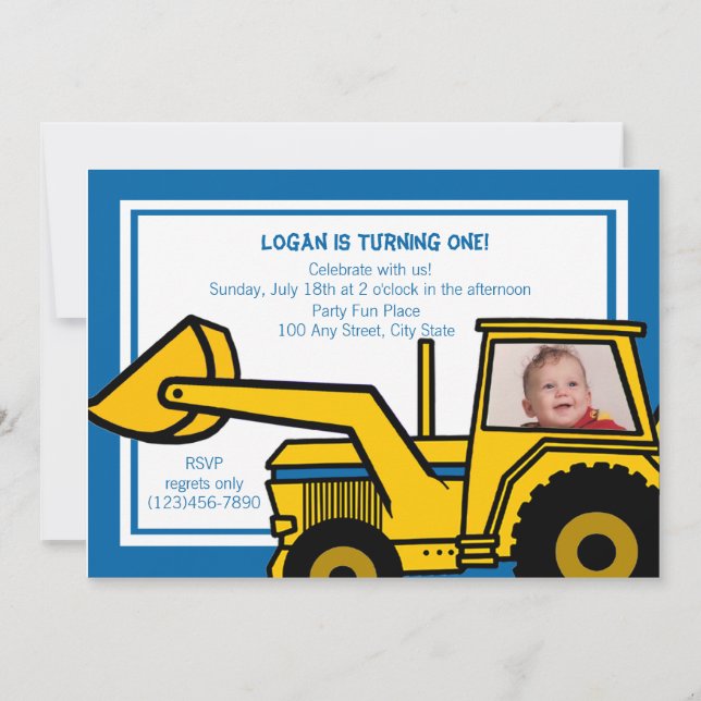 Backhoe Fun/ Photo Invitation (Front)