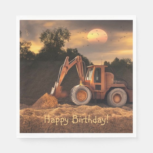 Backhoe Happy Birthday Napkin (Front)