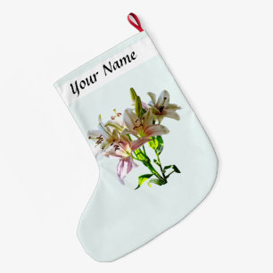 Backlit Pale Pink Lilies Large Christmas Stocking