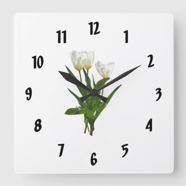 Backlit White Tulips Square Wall Clock (Front)