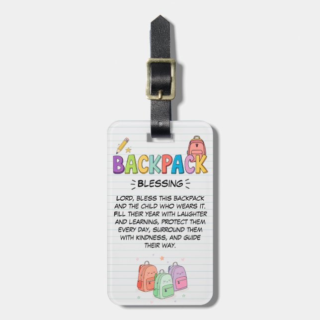 Backpack Blessing Luggage Tag for Kids (Front Vertical)