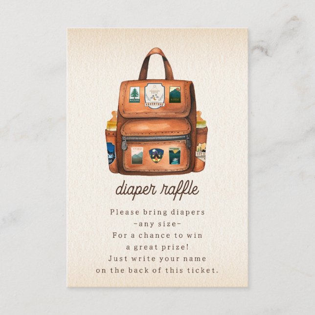 Backpack + Bottles Baby Shower Diaper Raffle Enclosure Card (Front)