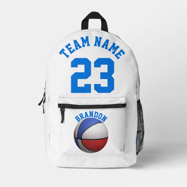 Backpack kids boys basketball sports white blue (Front)