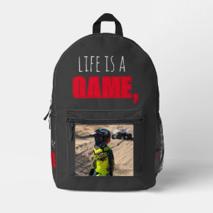 Backpack "LIFE IS A GAME, PLAY TO WIN" biking pic