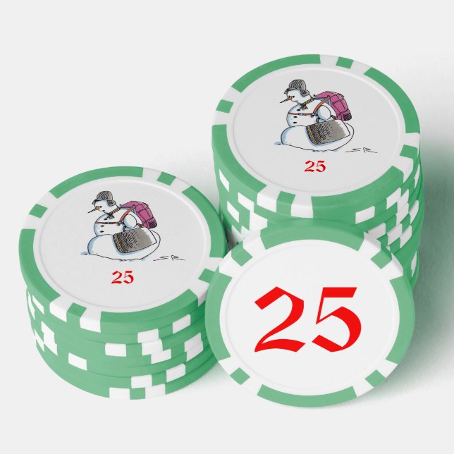 Backpack Snowman green 25 striped poker chip (Stack)