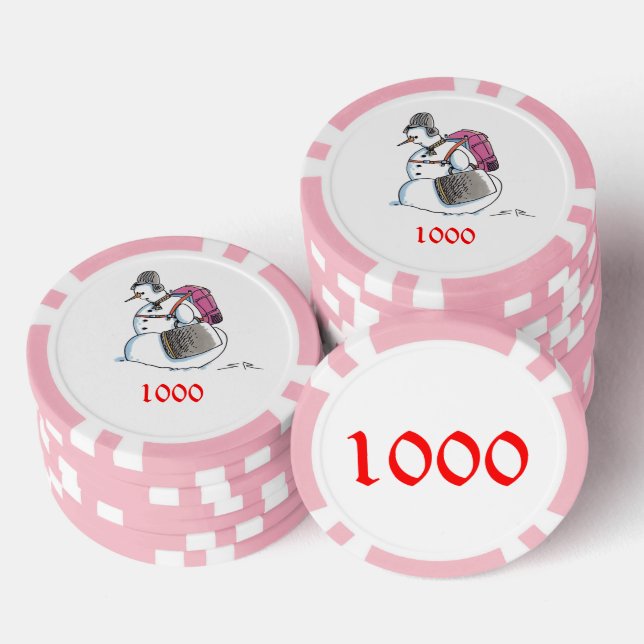 Backpack Snowman pink 1000 striped poker chip (Stack)