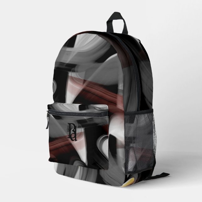 Backpack Trend Abstract Art Black White Powdery (Back Corner Right)