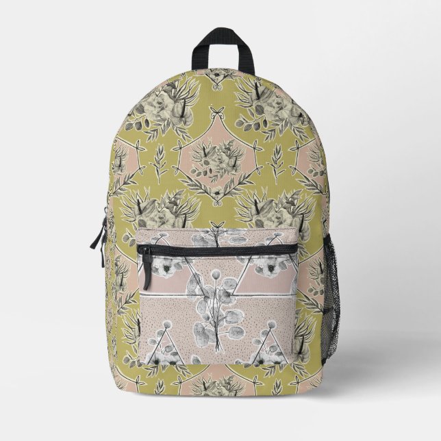 Backpack with floral elements  pastel colors (Front)