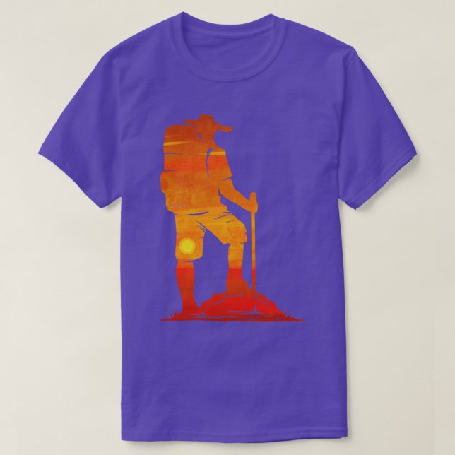 Backpacker In The Sunset While Hiking  T-Shirt (Design Front)