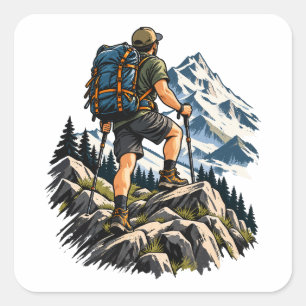 Backpacking and mountain hiking for hikers square sticker