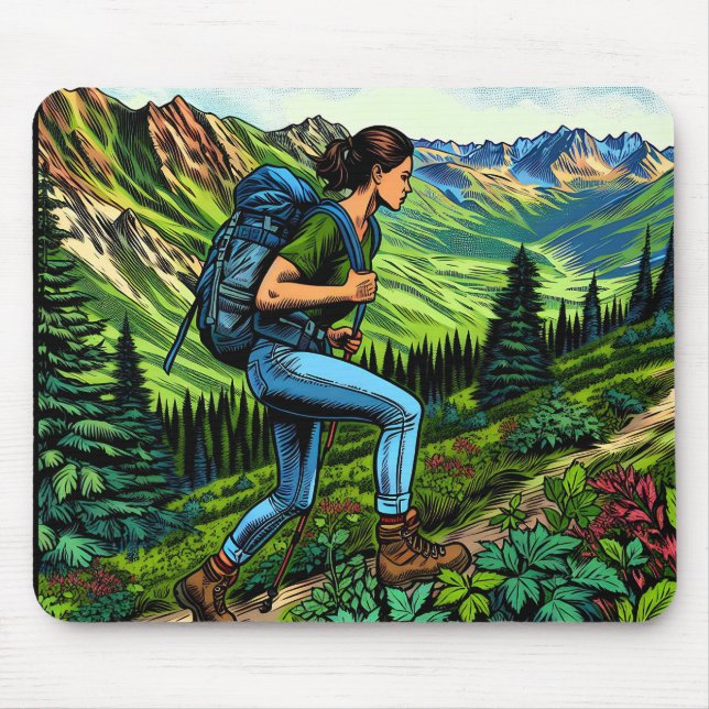 Backpacking Girl Hiking the Trail Mouse Pad (Front)