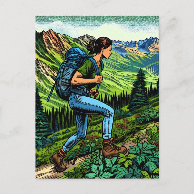 Backpacking Girl Hiking the Trail Postcard (Front)