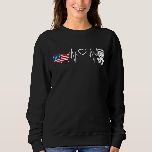 Backpacking Heartbeat Patriotic American Flag USA  Sweatshirt (Front)
