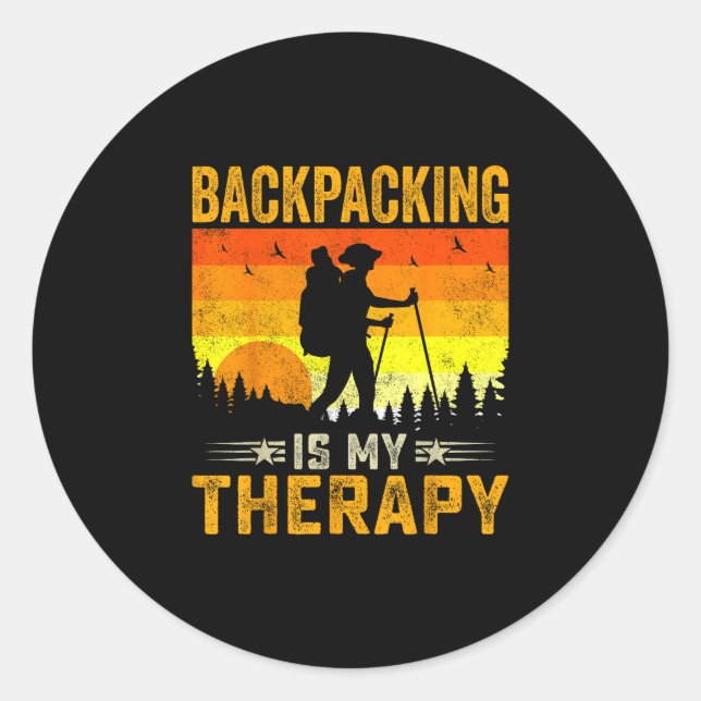 Backpacking is therapy - retro outdoor camping classic round sticker (Front)