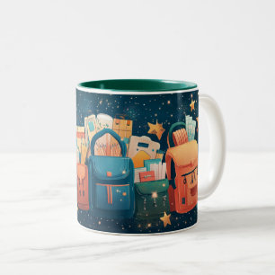 Backpacks and school supplies for back to school. Two-Tone coffee mug