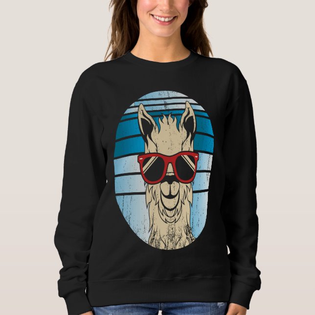 Backprint alpaca or llama in retro look with sungl sweatshirt (Front)