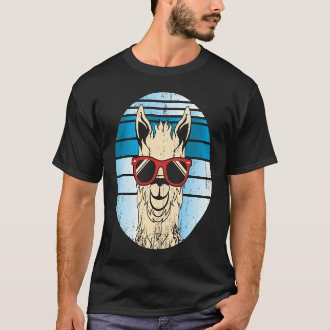 Backprint alpaca or llama in retro look with sungl T-Shirt (Front)