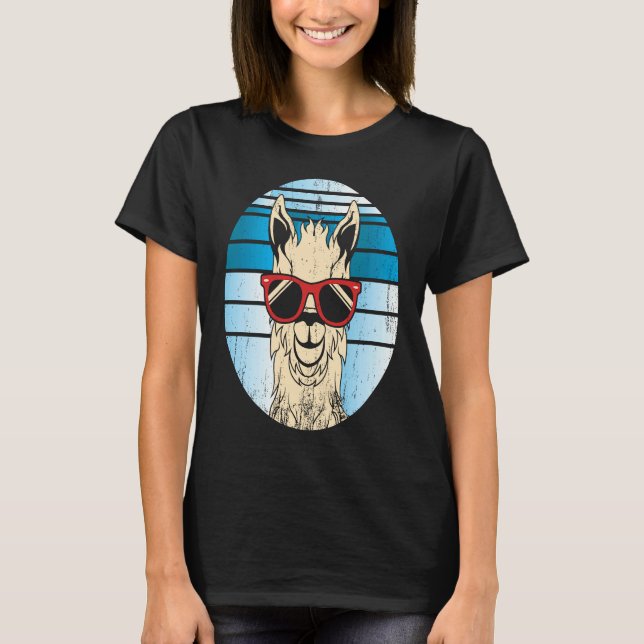 Backprint alpaca or llama in retro look with sungl T-Shirt (Front)