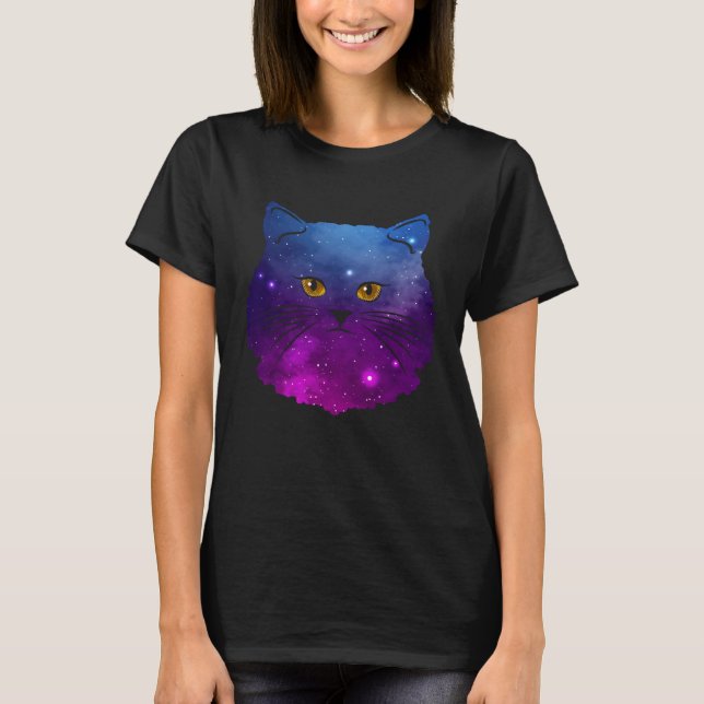 Backprint cat space nebula persian cat tomcat T-Shirt (Front)