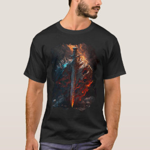 Backprint Flaming sword and shield the symbol of t T-Shirt