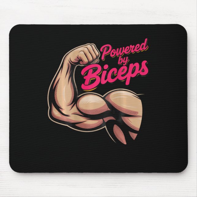 Backprint Funny Gym Humour Biceps Gains Powered By Mouse Pad (Front)