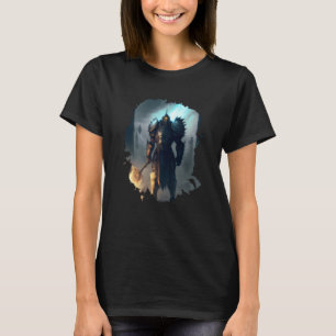 Backprint Mighty knight in armor with fire sword T-Shirt