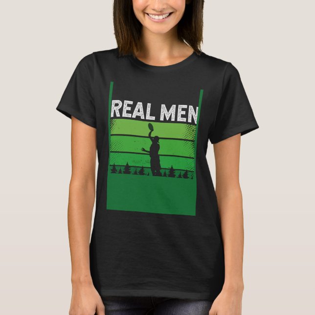 Backprint Real Men Chase Plastic Ultimate Frisbee T-Shirt (Front)
