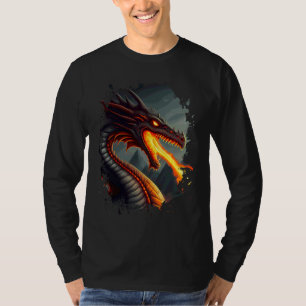 Backprint Terrifying fire breathing fire dragon T-Shirt
