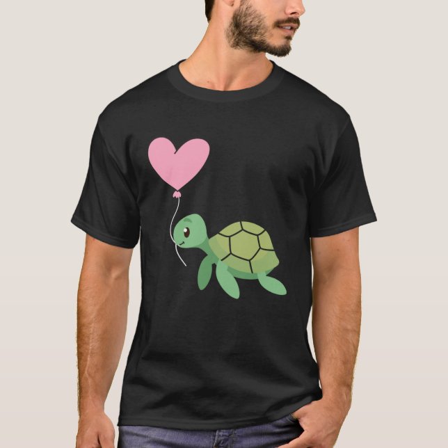 Backprint Valentine s day turtle heart love T-Shirt (Front)