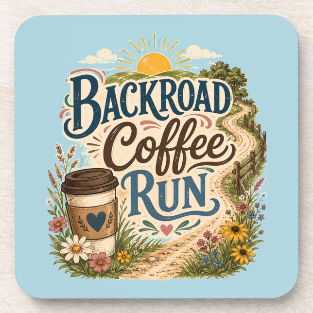 Backroad Coffee Run Country Folk Sunrise  Coaster (Front)