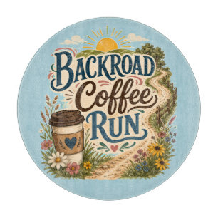 Backroad Coffee Run Country Folk Sunrise Cutting Board