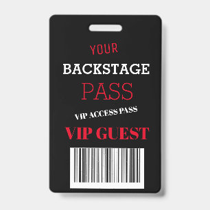 Backstage Music Festival Black Access Pass VIP  ID Badge