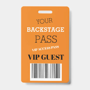 Backstage Music Festival Orange Access Pass VIP   ID Badge