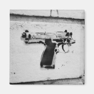 backwards gun stencil graffiti art fridge magnet