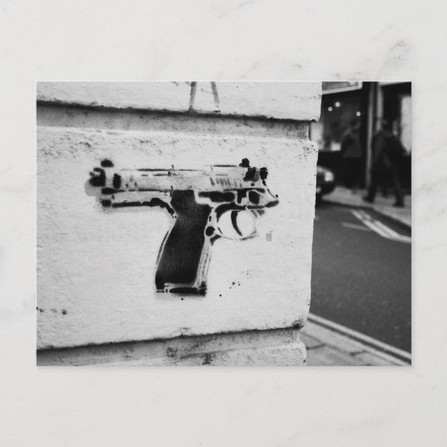 backwards gun stencil graffiti art postcard (Front)