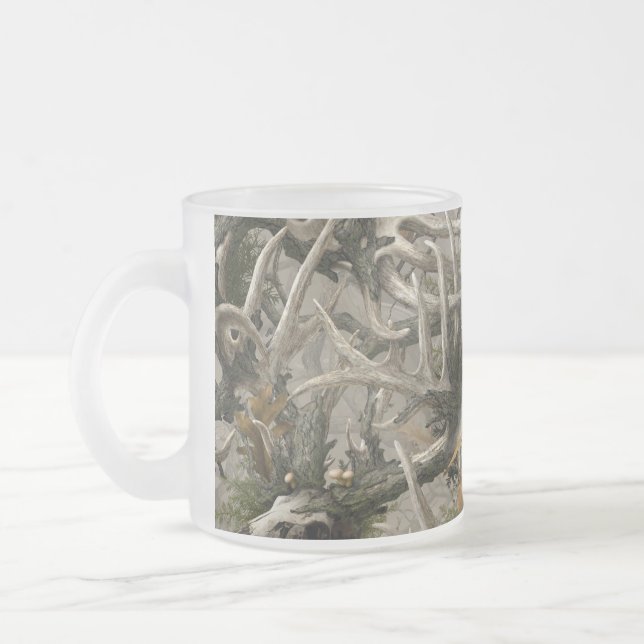 Backwoods deer skull camo frosted glass coffee mug (Left)