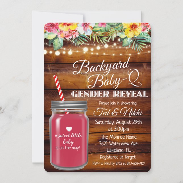Backyard Baby Q Mason Jar Gender Reveal Invitation (Front)