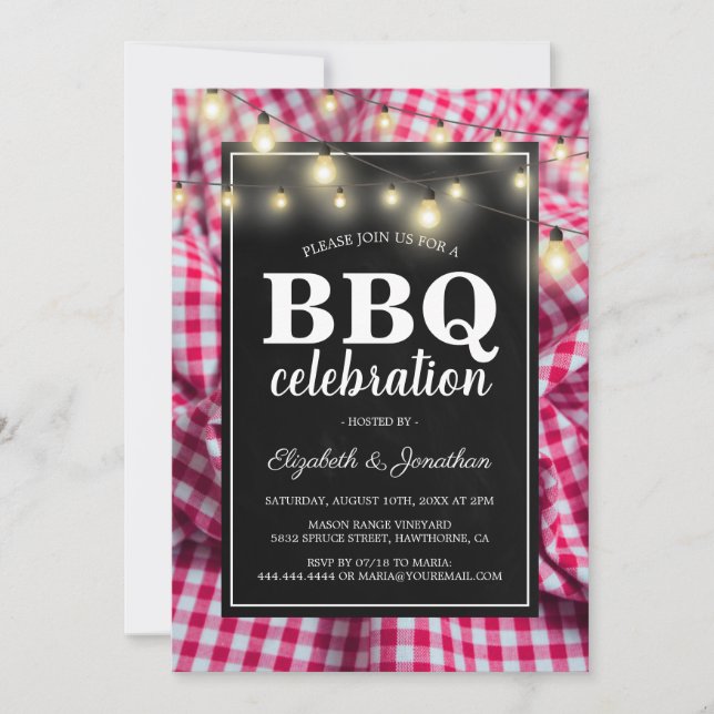 Backyard Barbecue | Rustic Red Chequered BBQ Invitation (Front)